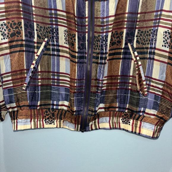 Vintage 80s 90s ABVIEN 100% Silk Bomber Jacket | Plaid + Animal Print | Medium - Picture 9 of 11